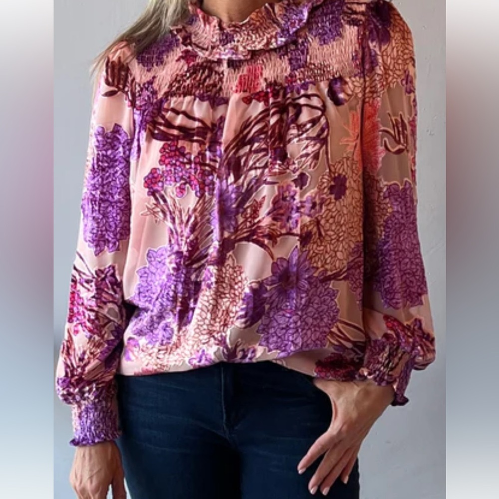 NWT Ivy Jane Velvet Burnout Pink and Purple Relaxed Blouse